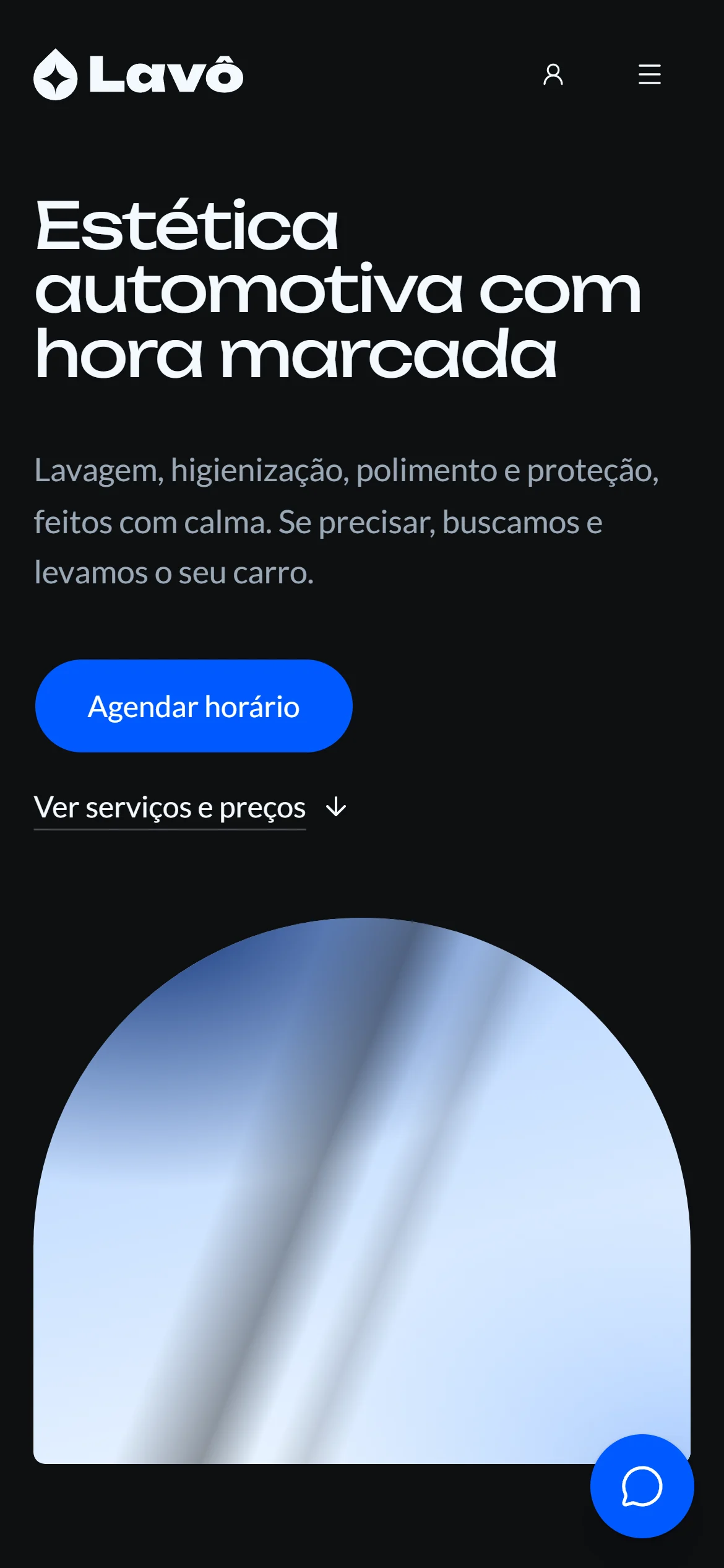 Site do lava jato no celular, com o botão de agendar